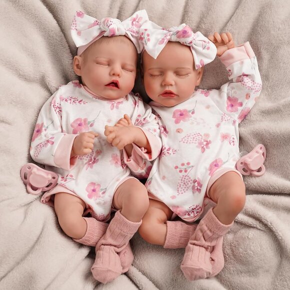Lifelike Reborn Baby Dolls Twins 17 inch Soft Vinyl Boy & Girl Sleeping Doll New - Picture 8 of 8